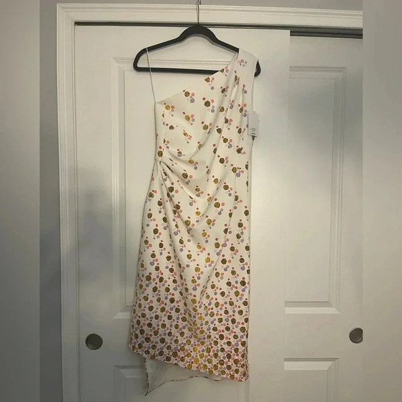 NWT Peter Pilotto Polka Dot Cady One-Shoulder Dress UK size 12, US size 8, White - Picture 1 of 7